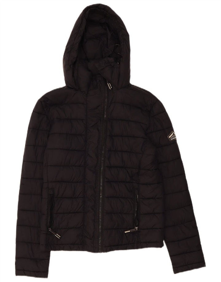 Damska ocieplana kurtka z kapturem Superdry UK 14, średni czarny poliester