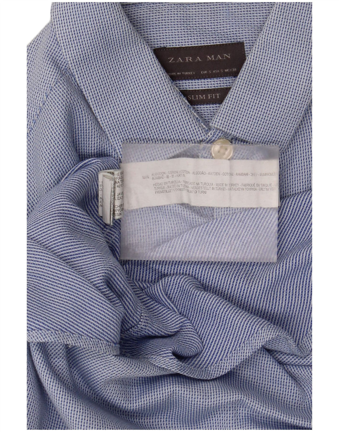 Koszula męska Zara Slim Fit, mała, niebieska, bawełniana w cętki