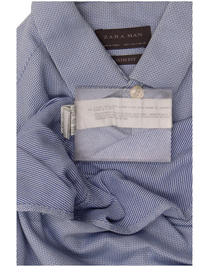 Koszula męska Zara Slim Fit, mała, niebieska, bawełniana w cętki