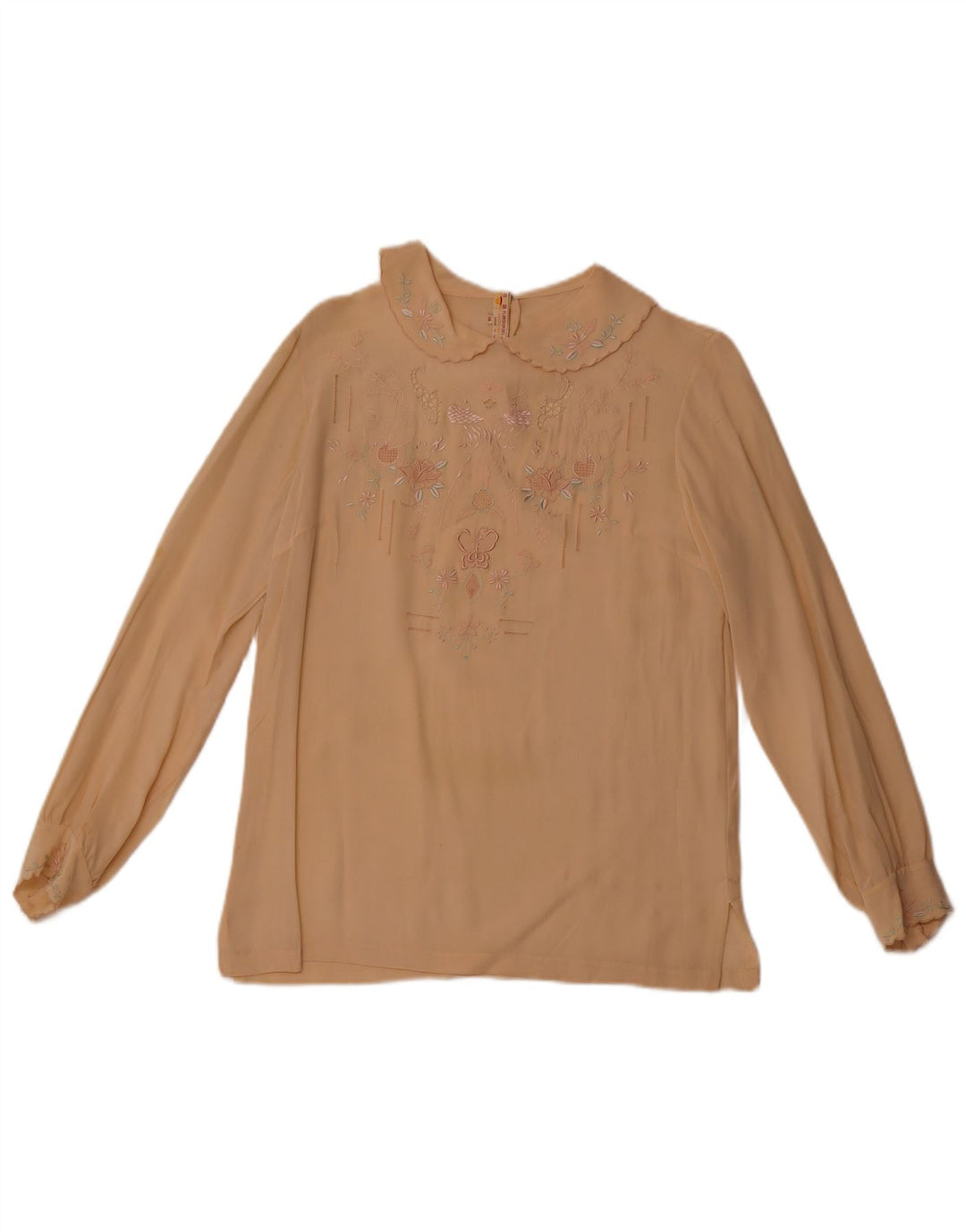 Damska bluzka koszulowa z długim rękawem VINTAGE EU 36 Mała beżowa z kwiatowym jedwabiem