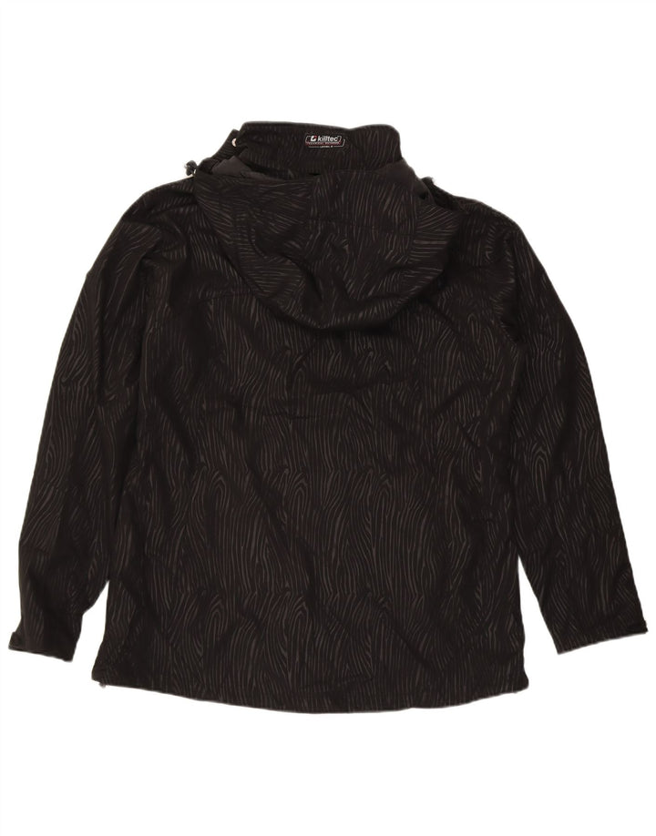 KILLTEC Womens Hooded Rain Jacket EU 46 XL Black Striped Polyester
