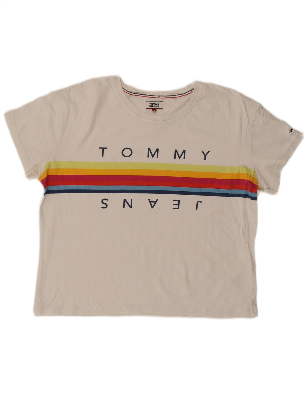 Damska koszulka z grafiką TOMMY HILFIGER Top UK 14 Średnia biała bawełna