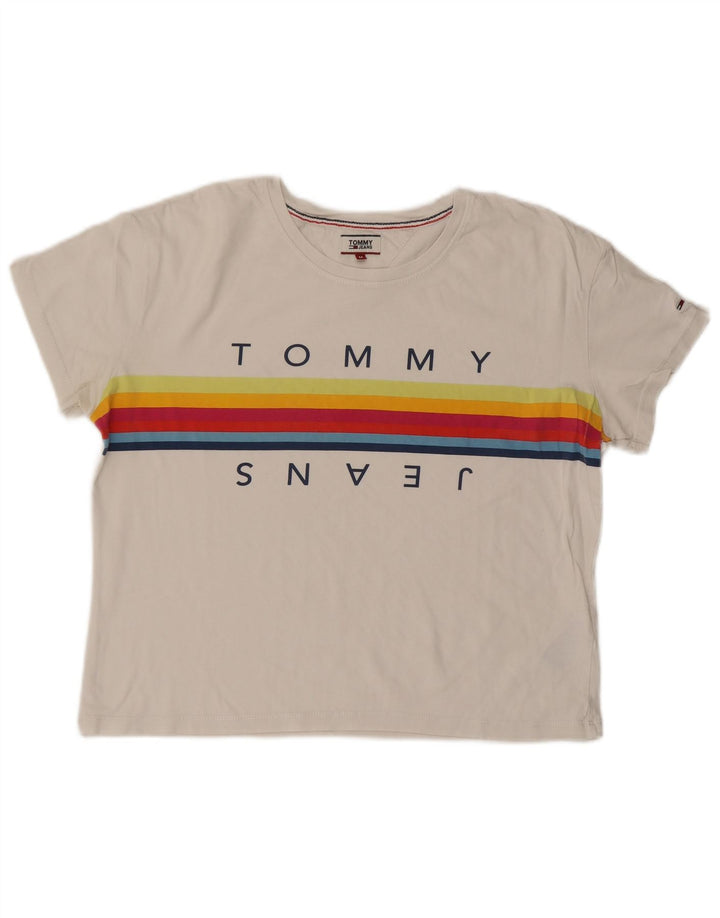 Damska koszulka z grafiką TOMMY HILFIGER Top UK 14 Średnia biała bawełna