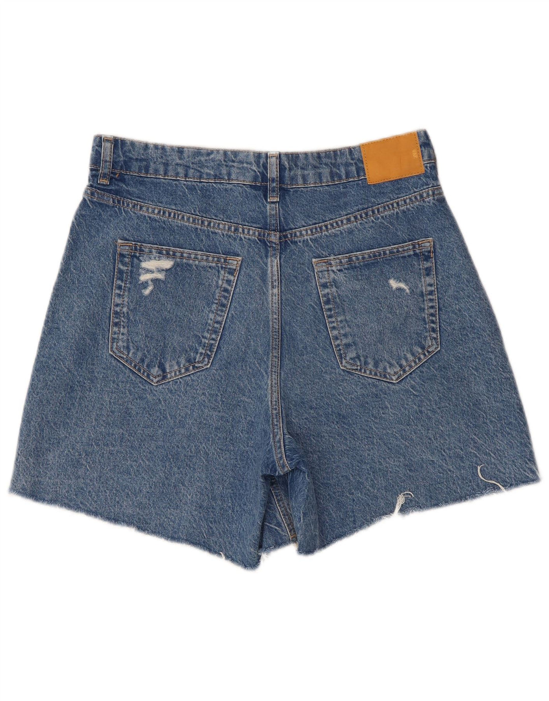 Damskie spodenki jeansowe z wysokim stanem i przetarciami Zara W30, średni niebieski