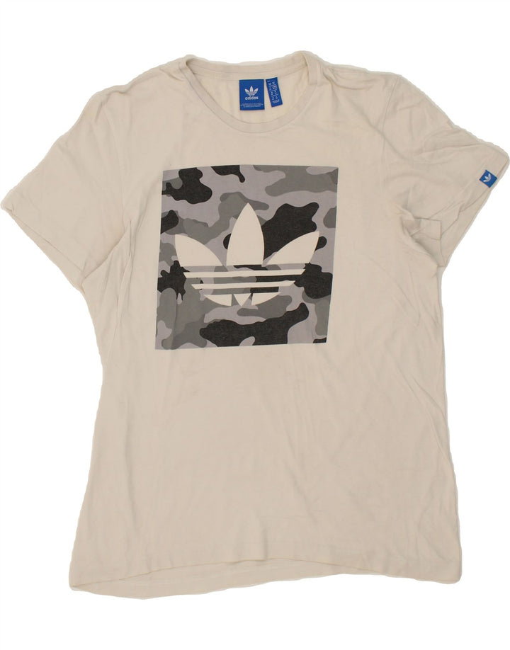 ADIDAS Mens Graphic T-Shirt Top Medium White Cotton Vintage Adidas and Second-Hand Adidas from Messina Hembry 