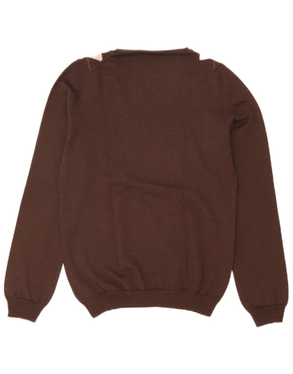 Sweter damski Massimo Dutti z dekoltem w kształcie litery V, UK 14, duży, brązowy, argyle/diament
