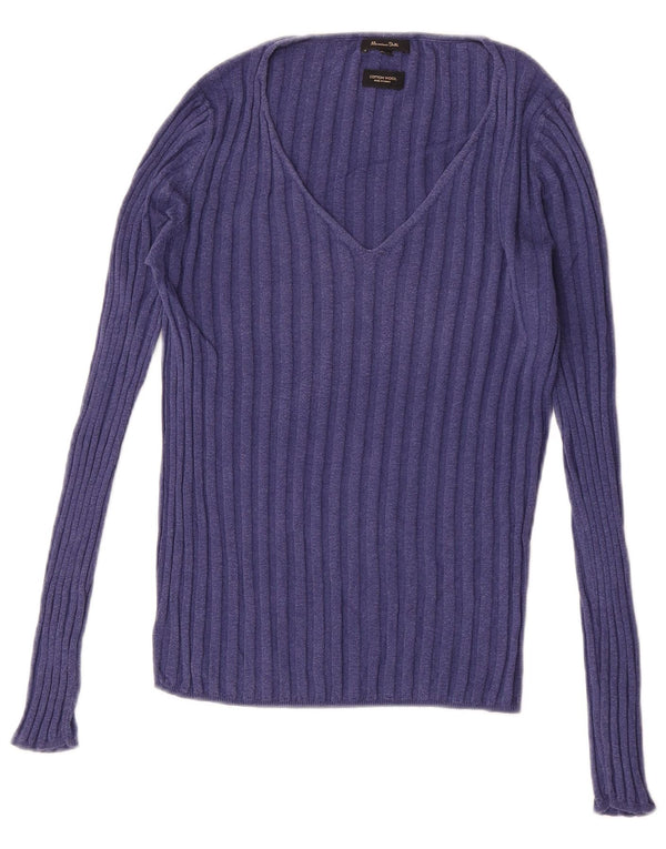 Sweter damski Massimo Dutti z dekoltem w kształcie litery V, UK 10, mały, fioletowy, bawełniany