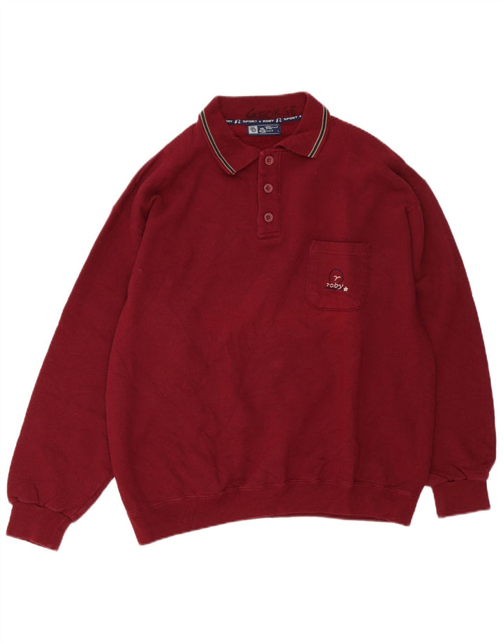 Męska bluza Roby Polo z dekoltem w serek, duża, bordowa