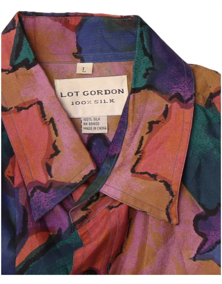 Męska koszula z krótkim rękawem w stylu vintage, abstrakcyjny, duży, wielobarwny jedwab