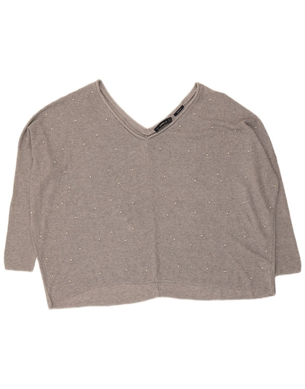 Sweter damski Zara Oversize z dekoltem w kształcie litery V, UK 14, średni szary