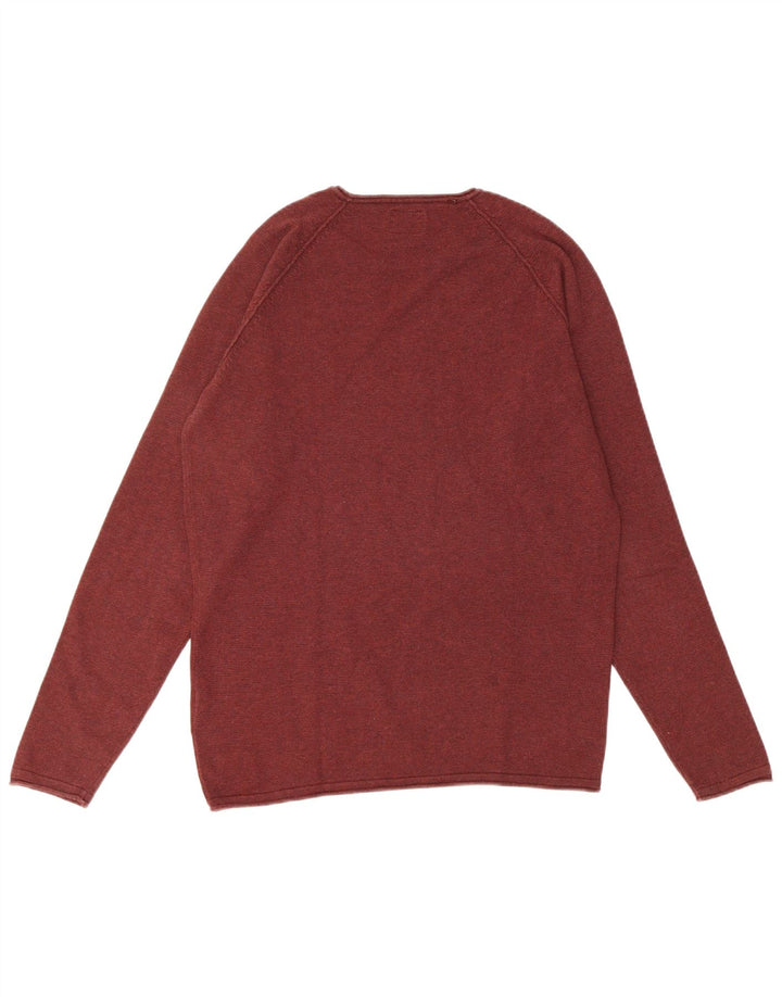Męski sweter Jack & Jones z okrągłym dekoltem, średnia, bordowa bawełna