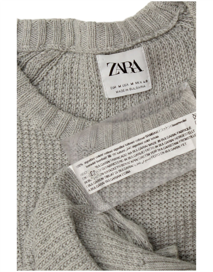 Męski sweter Zara z okrągłym dekoltem, średnioszary, bawełniany