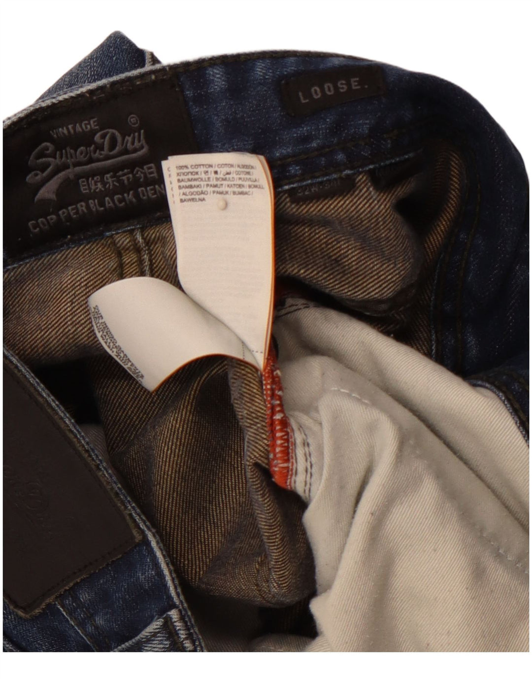 SUPERDRY Męskie luźne dżinsy W32 L34 Niebieskie bawełniane