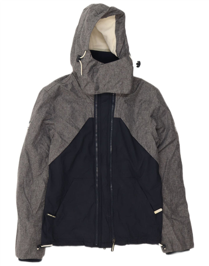 Męska kurtka wiatrówka z kapturem Superdry UK 36, mała, szara, w blokach kolorów