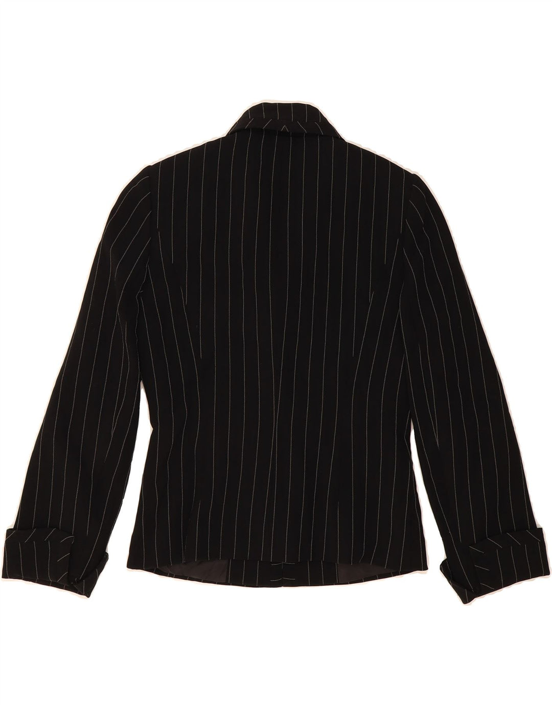 JAEGER Womens Open Blazer Jacket UK 6 XS  Black Pinstripe Acetate Vintage Jaeger and Second-Hand Jaeger from Messina Hembry 