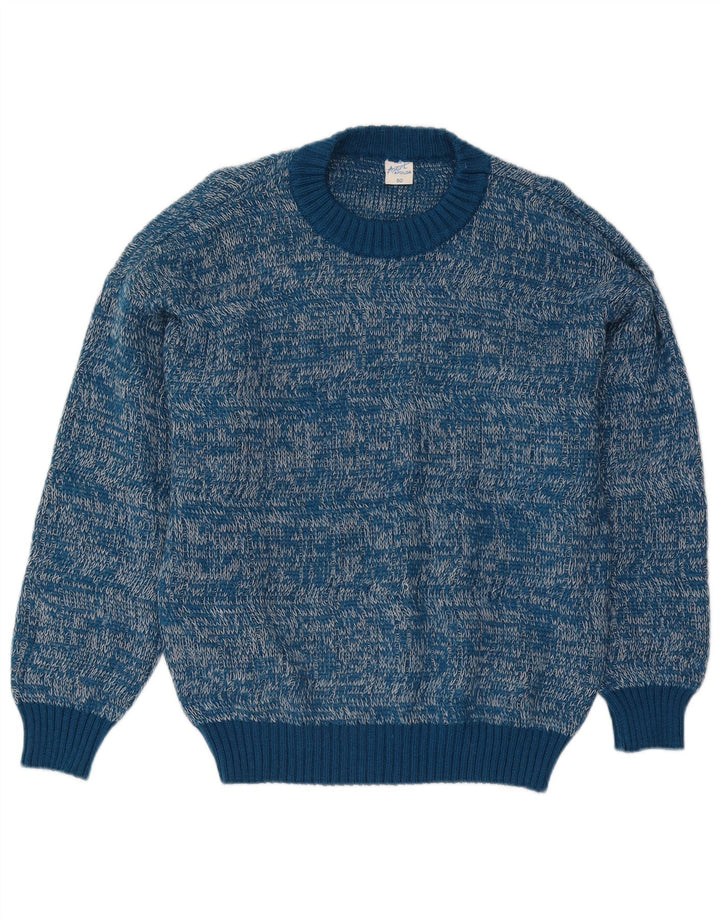 Vintage męski sweter z okrągłym dekoltem IT 50, średni niebieski nakrapiany