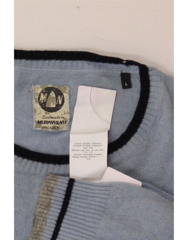 Męski sweter z okrągłym dekoltem Murphy & Nye, duży, niebieski, wełniany