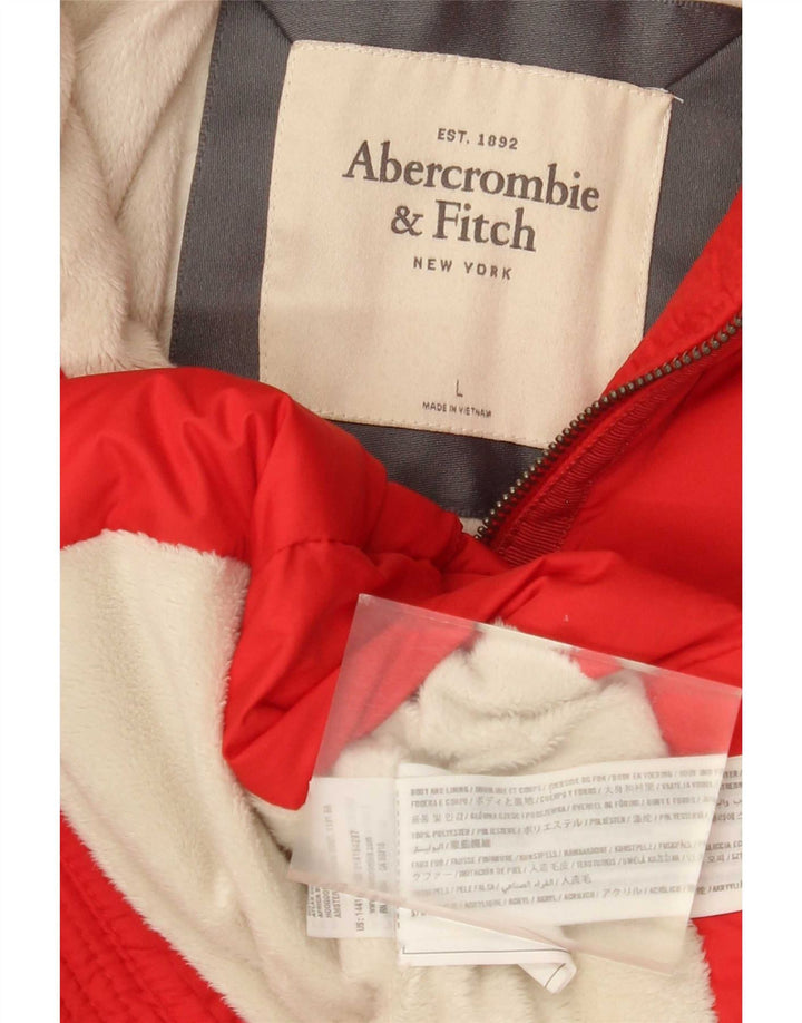 Damska ocieplana kurtka z kapturem Abercrombie & Fitch UK 16, duża, czerwona, poliestrowa