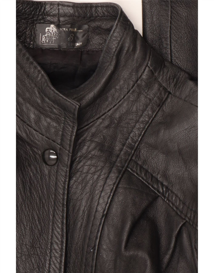 Vintage damska kurtka skórzana UK 14, średnia czarna skóra