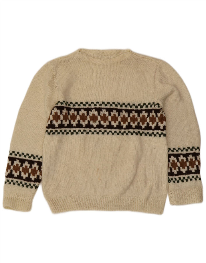 Vintage męski sweter z okrągłym dekoltem, mały, złamany biały Fair Isle