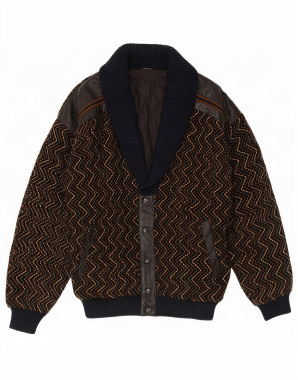 Vintage męska dzianinowa kurtka bomber UK 42 XL brązowa jodełka