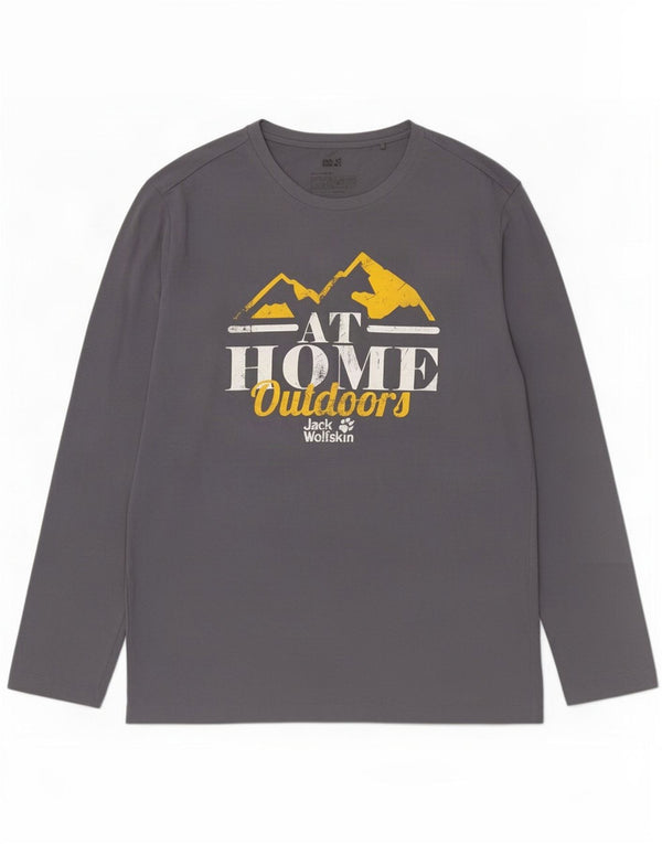 Męski top graficzny Jack Wolfskin z długim rękawem, UK 44/46 XL, szara bawełna