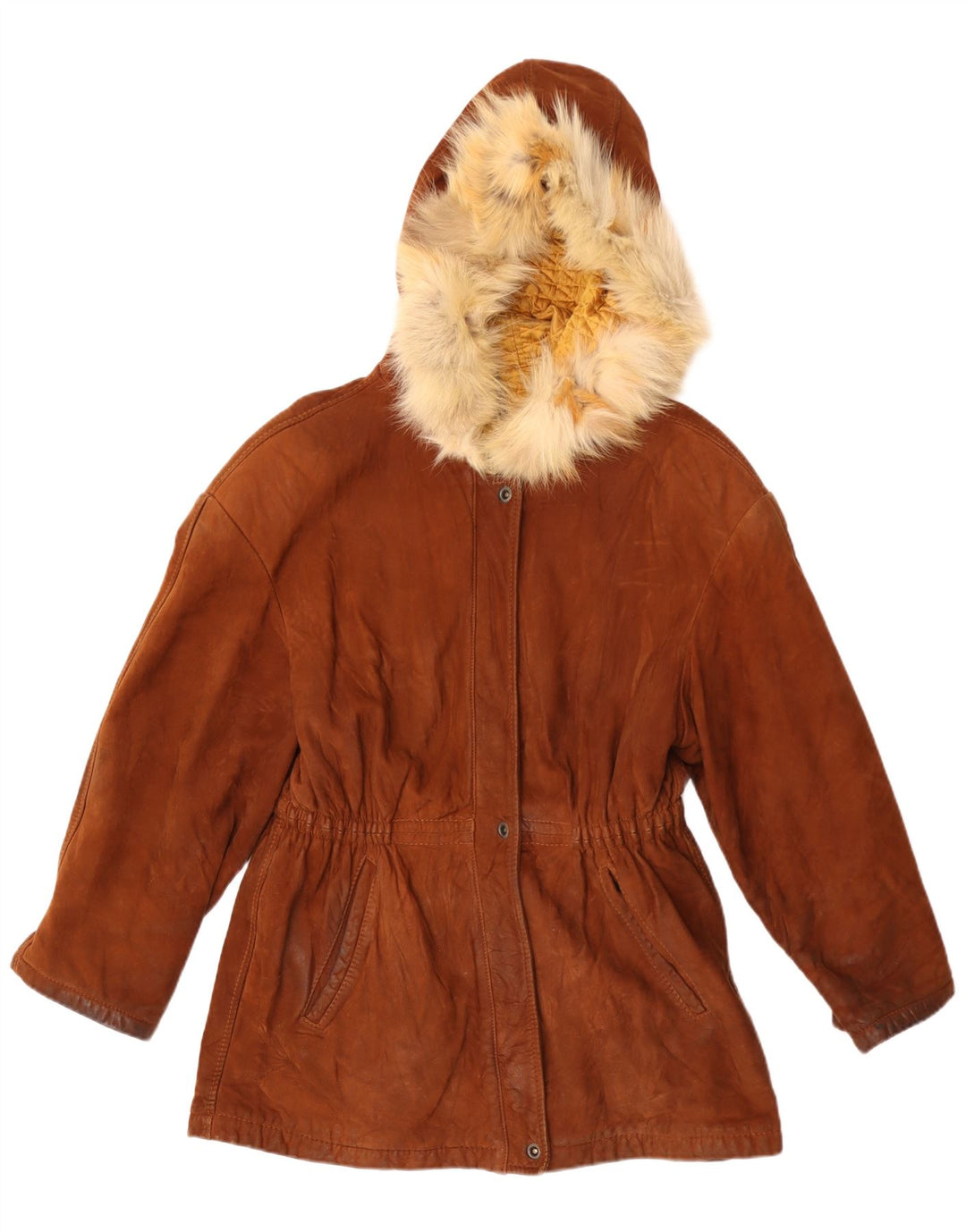Zamszowa kurtka parka damska z kapturem w stylu vintage IT 42 Średni brąz