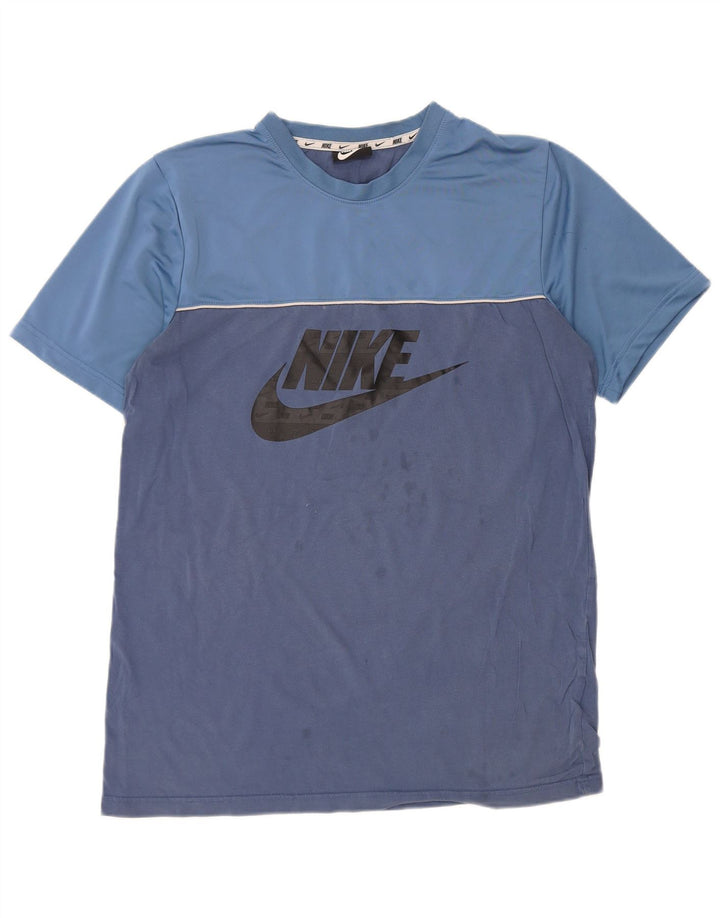 Męski T-shirt NIKE z grafiką, duży, niebieski, bawełniany z blokami kolorów