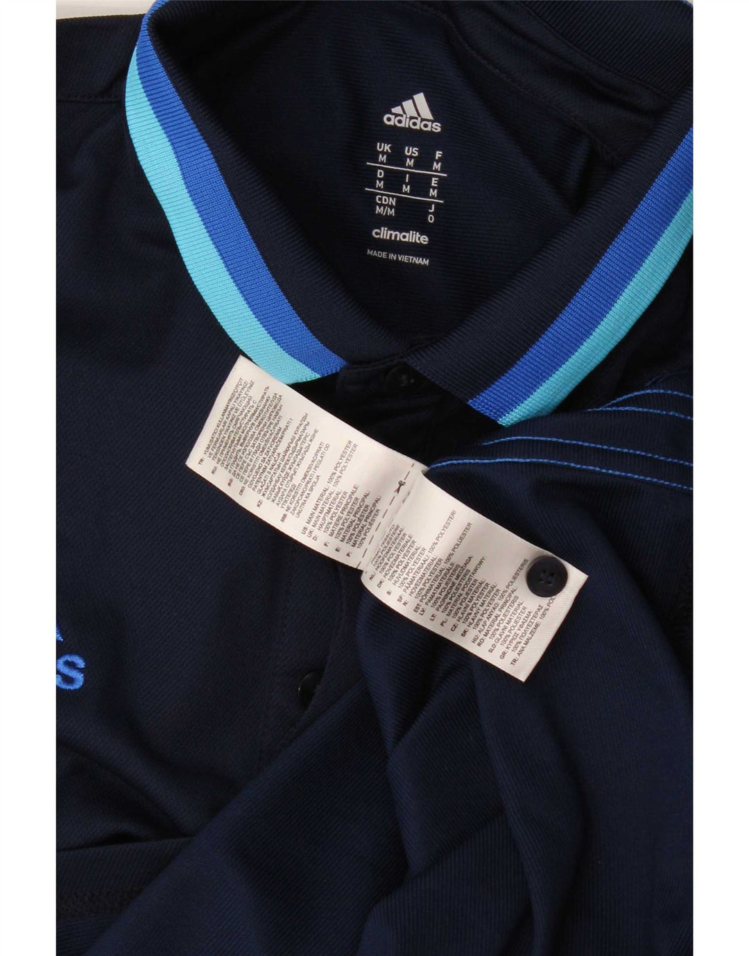 Męska koszulka polo Adidas Climalite, średnia, granatowa, poliestrowa w paski