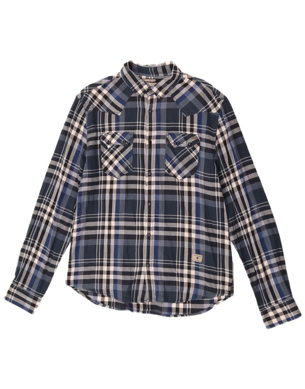 Koszula flanelowa męska Guess Slim Fit UK 40, średnia, granatowa, bawełniana w kratę