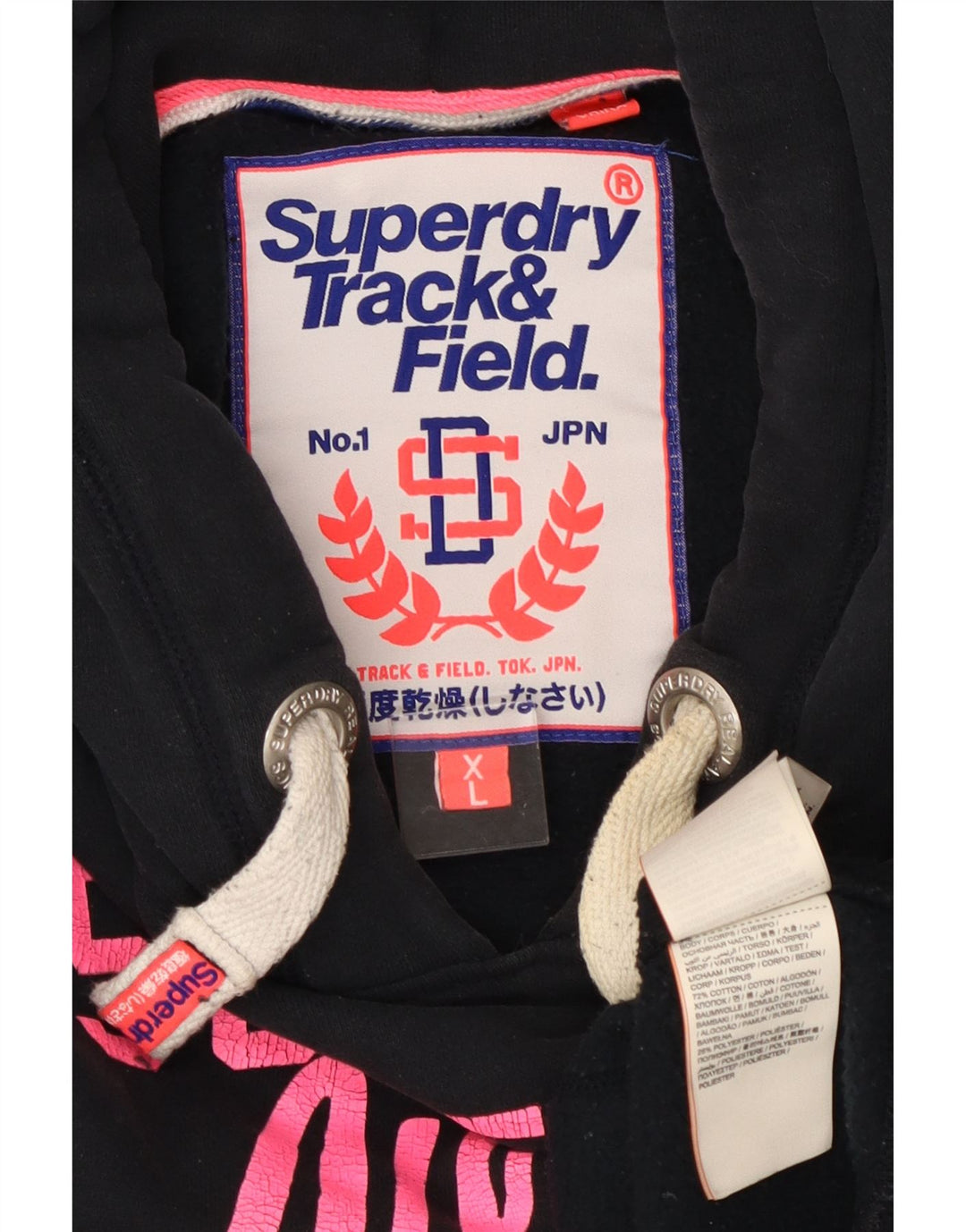 SUPERDRY Damski sweter z kapturem i grafiką UK 18 XL, czarny, bawełniany