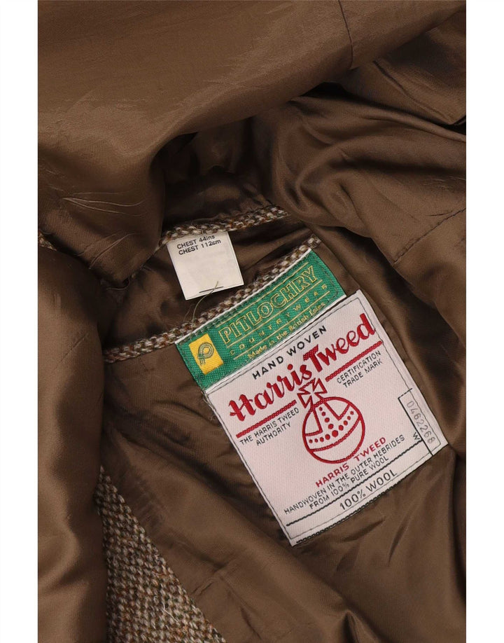 Męska marynarka zapinana na 2 guziki Harris Tweed UK 44 XL Brązowa wełna