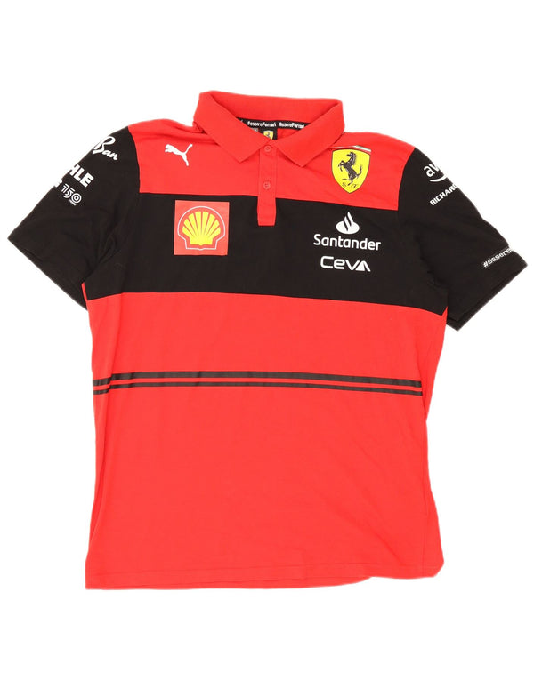 Męska koszulka polo Puma Ferrari z grafiką, duża, czerwona, bawełniana w bloki kolorów