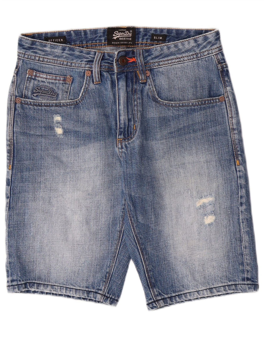 SUPERDRY Męskie, wąskie spodenki jeansowe w trudnej sytuacji W28 Średnioniebieskie, bawełniane