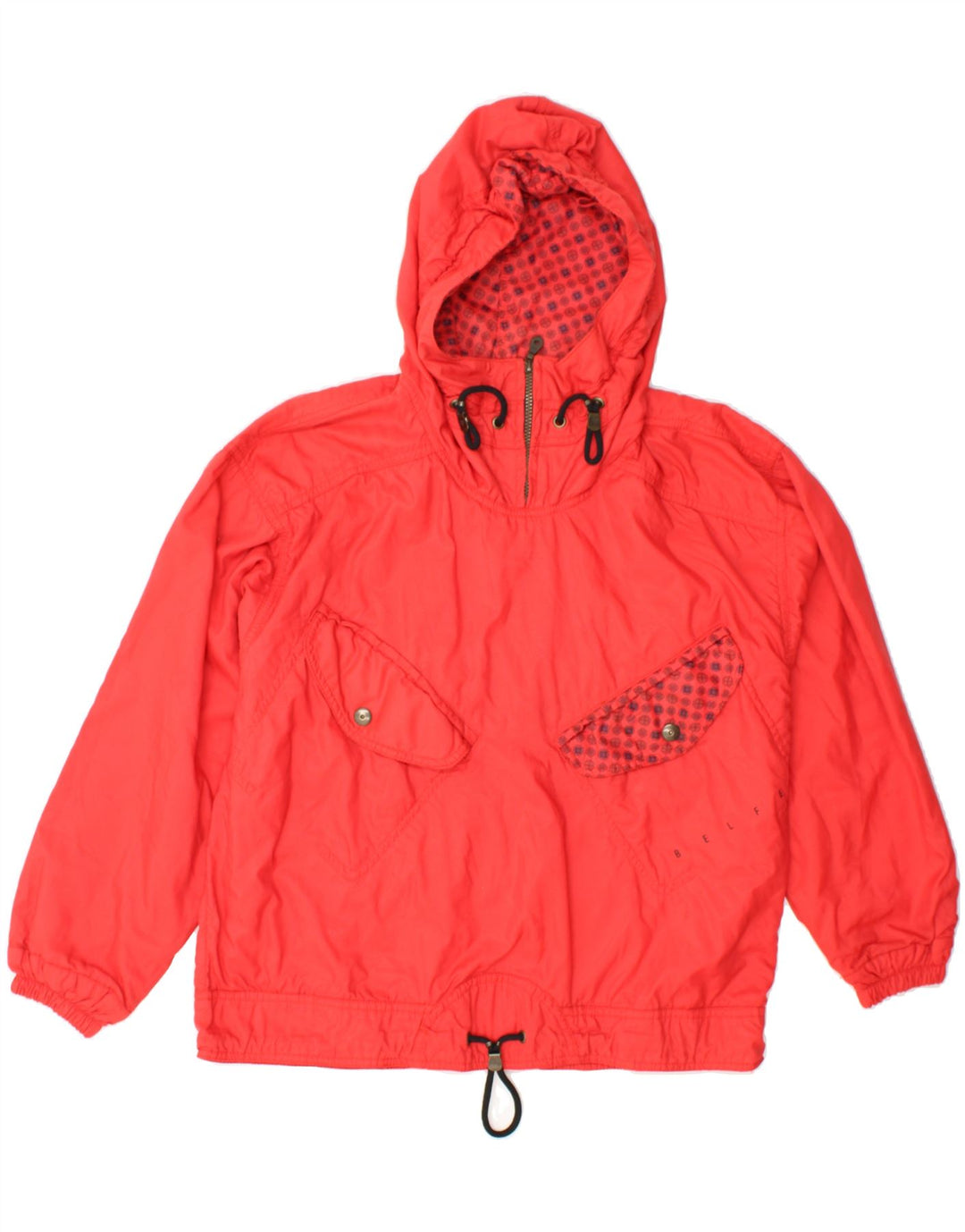 BELFE Womens Hooded Pullover Windbreaker Jacket IT 42 Medium Red Polyester Vintage Belfe and Second-Hand Belfe from Messina Hembry 