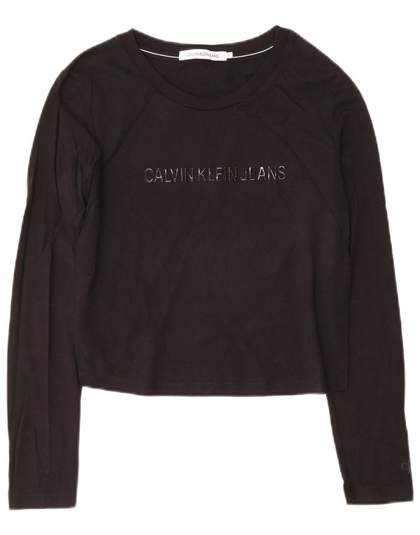 Damski top Calvin Klein Jeans Crop Graphic z długim rękawem UK 12, średni czarny