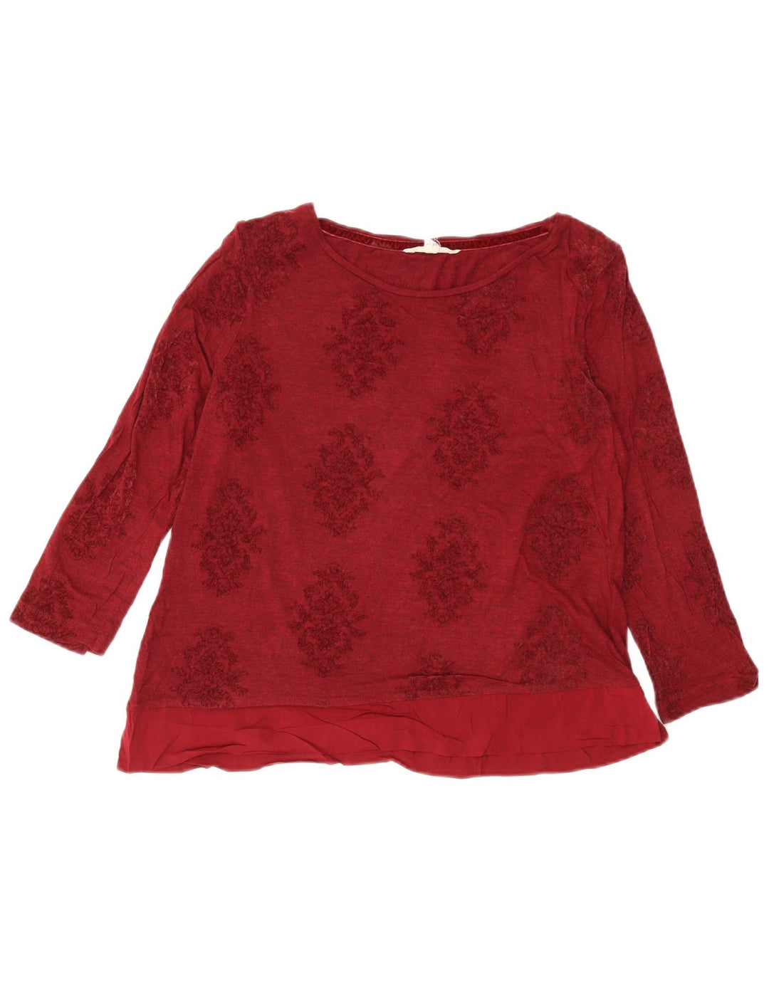 Damski krótki top White Stuff z długim rękawem UK 14, duży, bordowy, w kwiaty, wiskoza