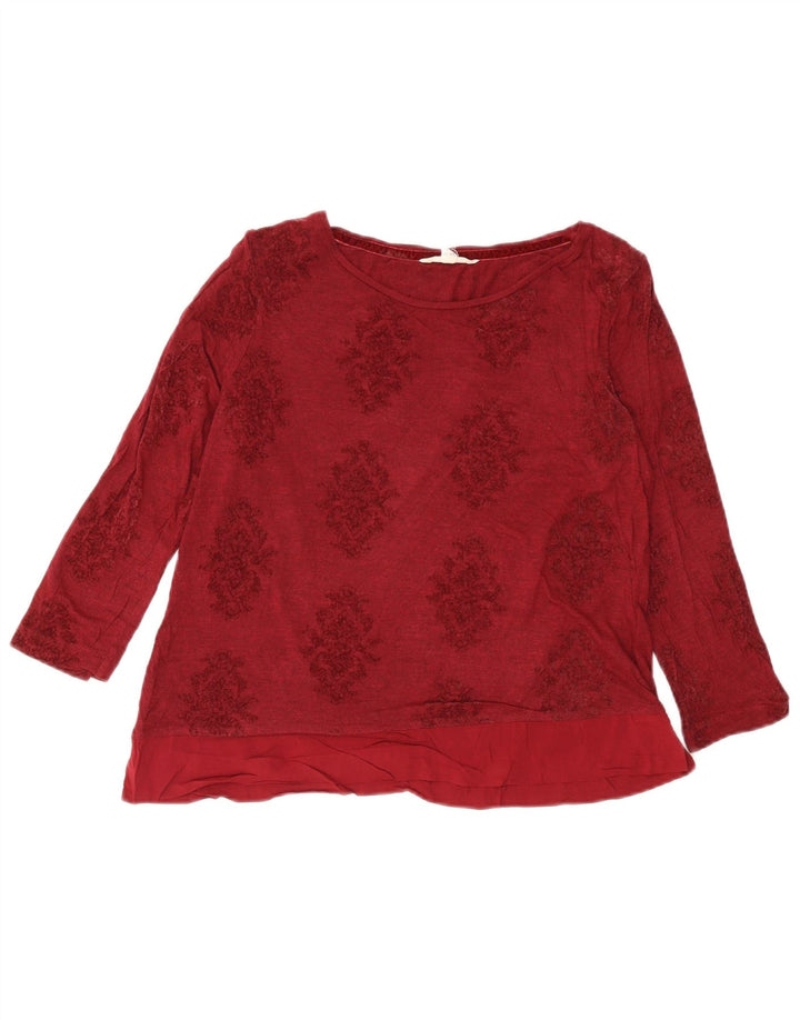 Damski krótki top White Stuff z długim rękawem UK 14, duży, bordowy, w kwiaty, wiskoza