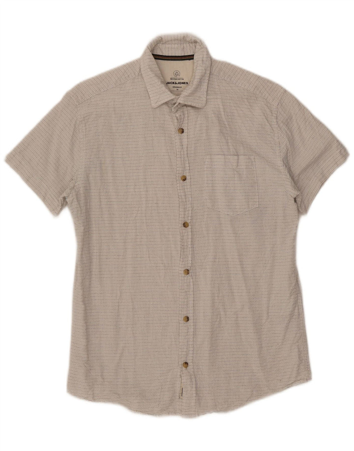 Męska koszula z krótkim rękawem Jack & Jones, bawełniana w kolorze złamanej bieli, w cętki