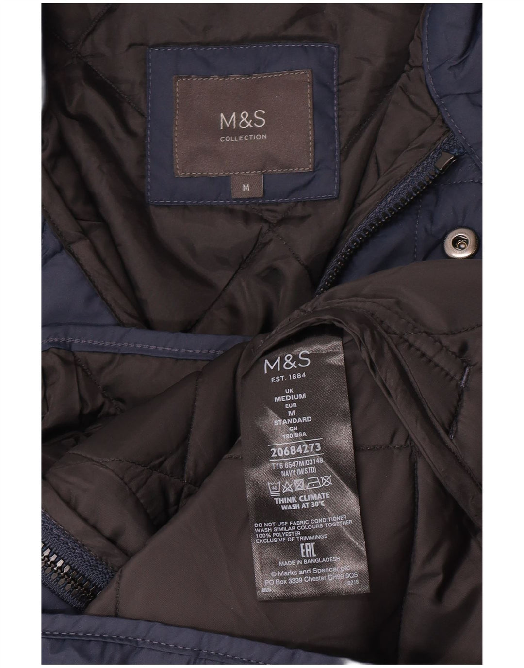 Marks & Spencer Męska pikowana kurtka UK 38, średni granatowy poliester