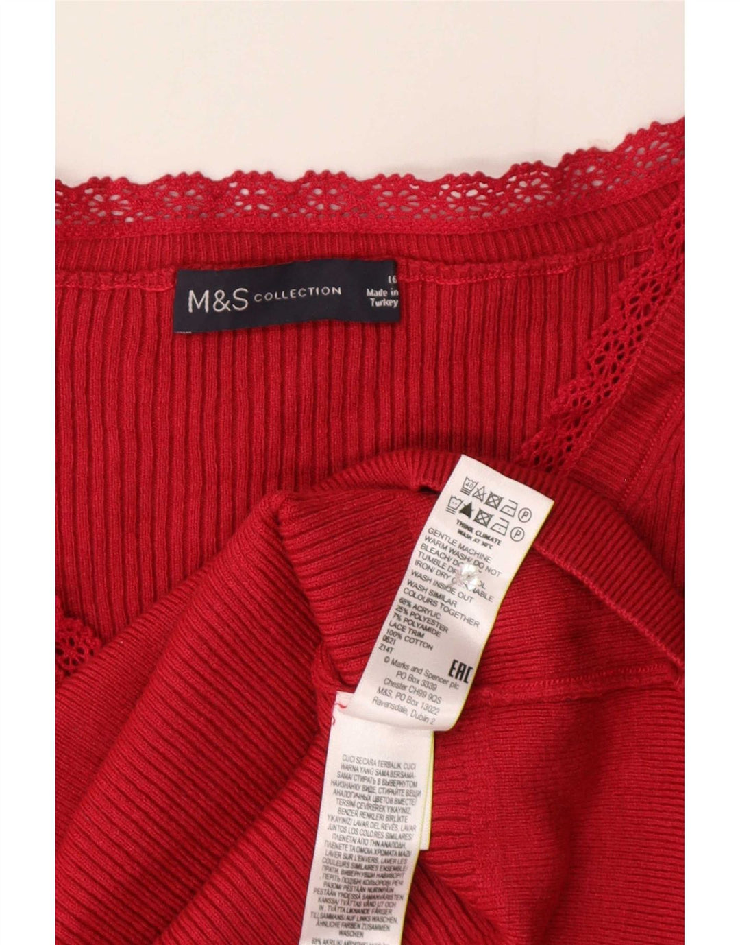 Damska bluzka z krótkim rękawem Marks & Spencer UK 16, duża, czerwona, akrylowa