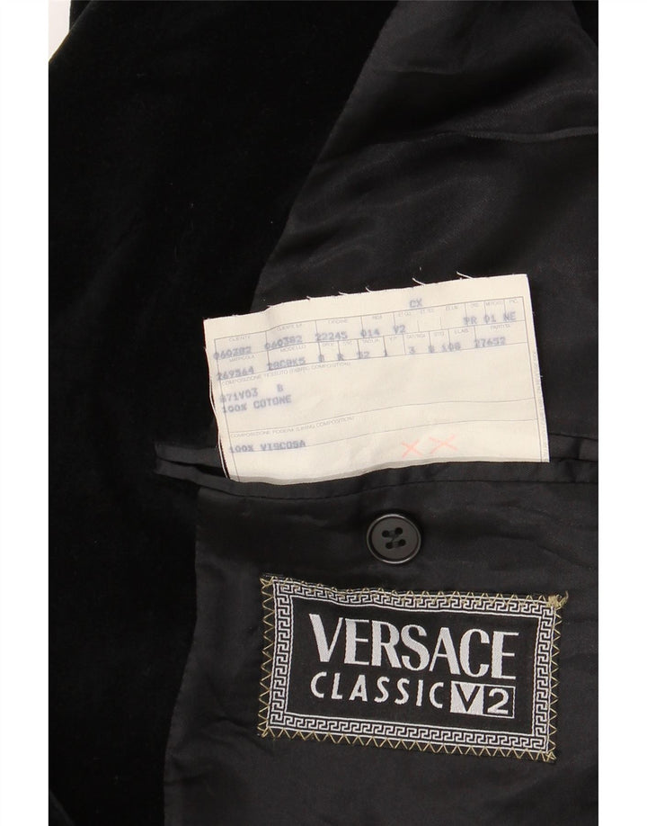 Męska marynarka Versace z 4 guzikami, aksamitna marynarka IT 52 XL, czarna bawełna