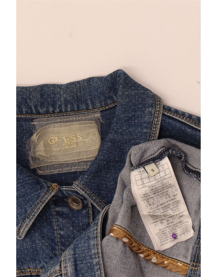 Damska kurtka jeansowa Guess Crop UK 6 XS, niebieska, bawełniana