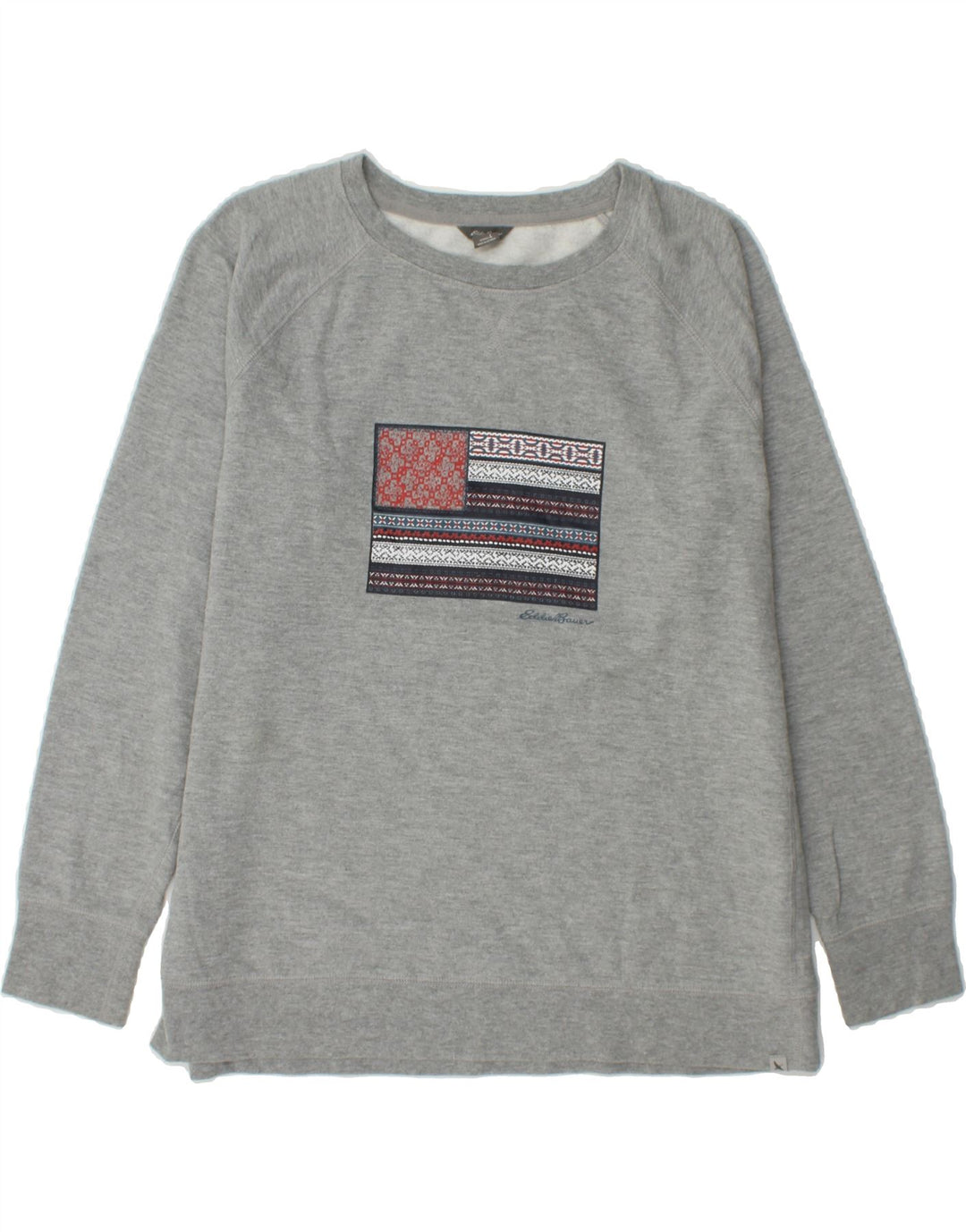 EDDIE BAUER Womens Graphic Sweatshirt Jumper UK 16 Large Grey Cotton Vintage Eddie Bauer and Second-Hand Eddie Bauer from Messina Hembry 