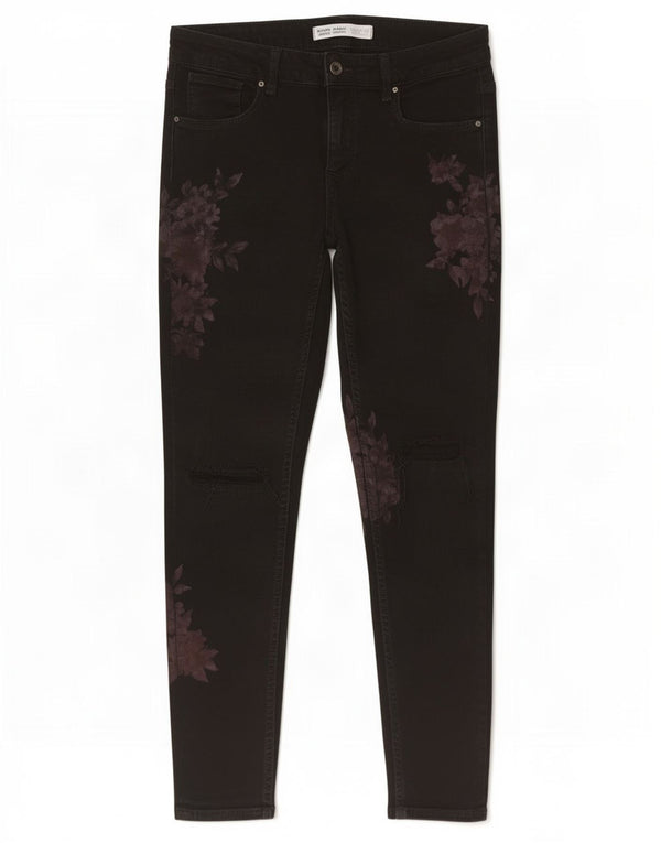 Damskie jeansy rurkowe Zara w trudnej sytuacji EU 38 Small W28 L27 Czarne w kwiaty