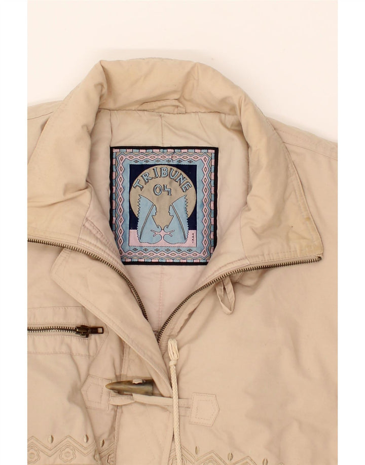 VINTAGE Womens Duffle Coat UK 14 Medium Beige Polyester Vintage Vintage and Second-Hand Vintage from Messina Hembry 