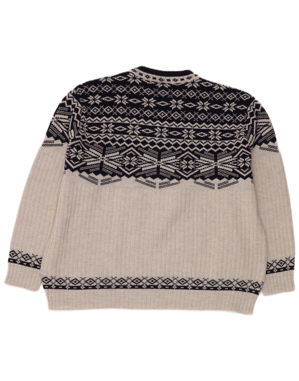 Męski sweter z okrągłym dekoltem REUSCH XL, szary Fair Isle, poliakryl