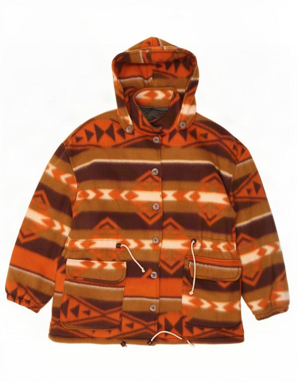 Vintage damska kurtka parka z kapturem UK 14, duża, wielokolorowa, geometryczna