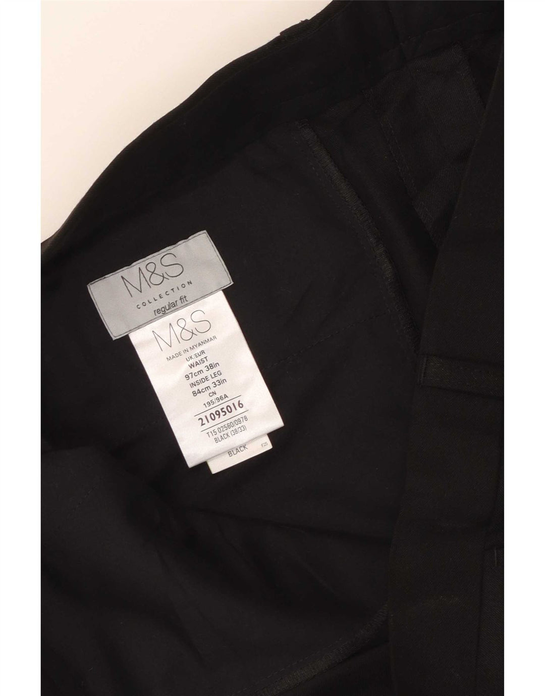 Męskie spodnie garniturowe Marks & Spencer o regularnym kroju W38 L33, czarny poliester