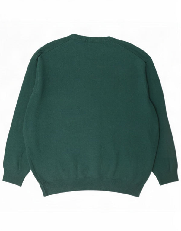 Męski sweter Benetton z dekoltem w kształcie litery V, duży, zielony, z dziewiczej wełny